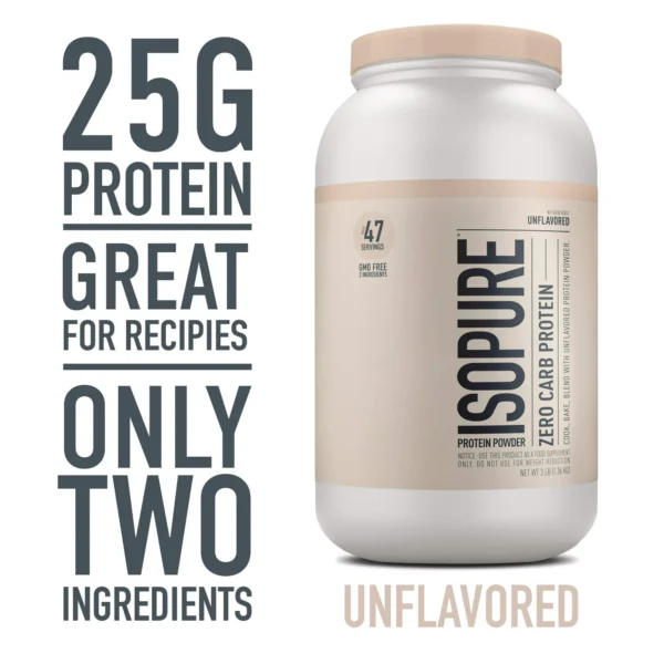 Isopure Zero Carb Unflavored 25g Protein, 100% Whey Protein Isolate, Keto Friendly Protein Powder, No Added Colors/Flavors/Sweeteners, GMO Free, 3 Pound (Packaging May Vary)